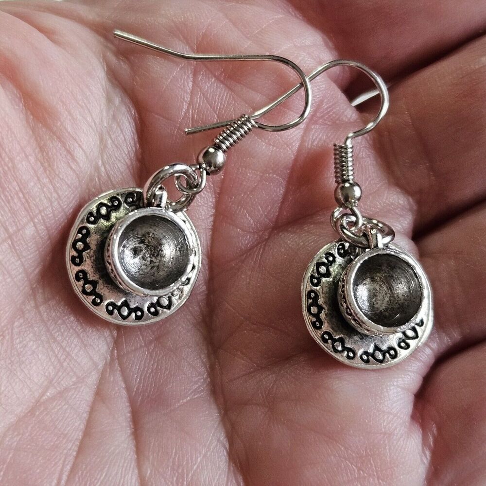 Silver Tone Dangling Teacup And Saucer Earrings